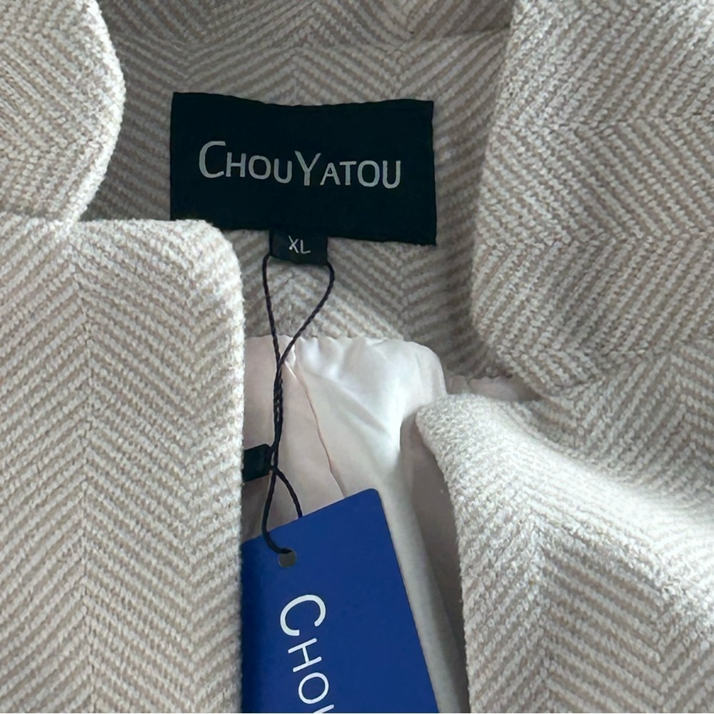 Chou Yatou Elegant Women's Herringbone Tan and Pale Pink and Jacket Size XL - Picture 5 of 14